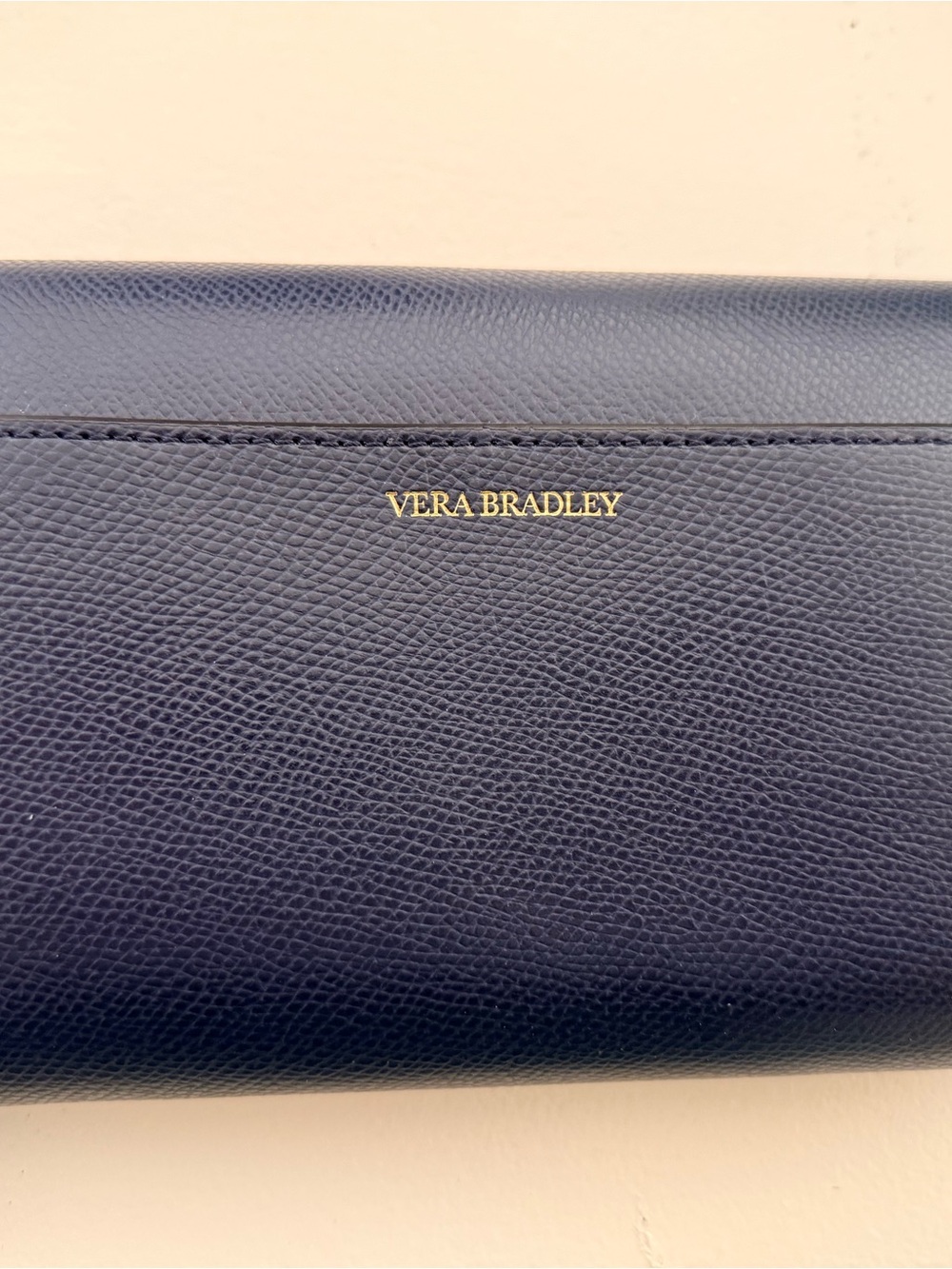 Vera Bradley Navy Textured Leather Wallet with Gold Logo